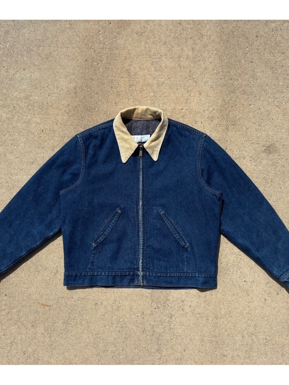 Vintage Cropped Detroit Style Denim Jacket Corduroy Collar